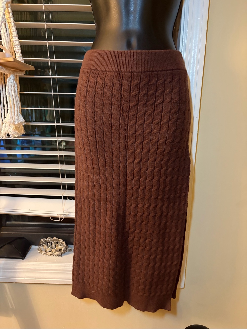LPA Brown Cable Knit Midi Skirt - Women